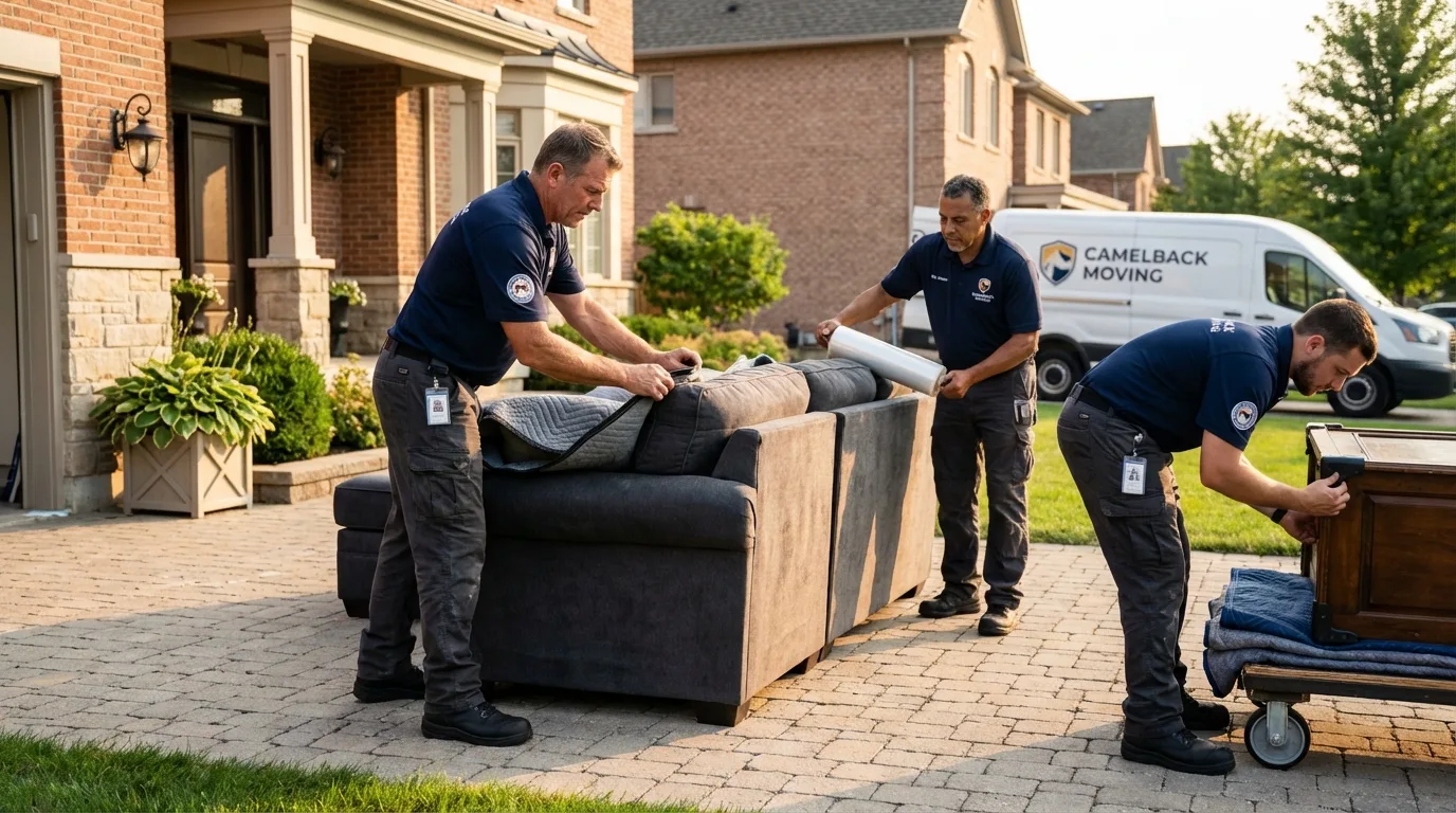 Large estate moving crew wrapping furniture in King, WI
